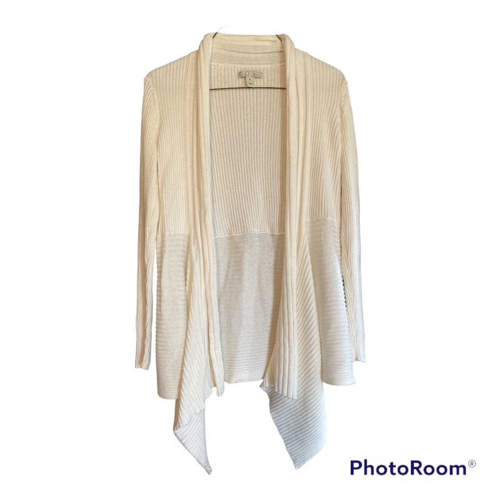 Dana Buchman Cream Open-Front Ribbed Cardigan Sweater